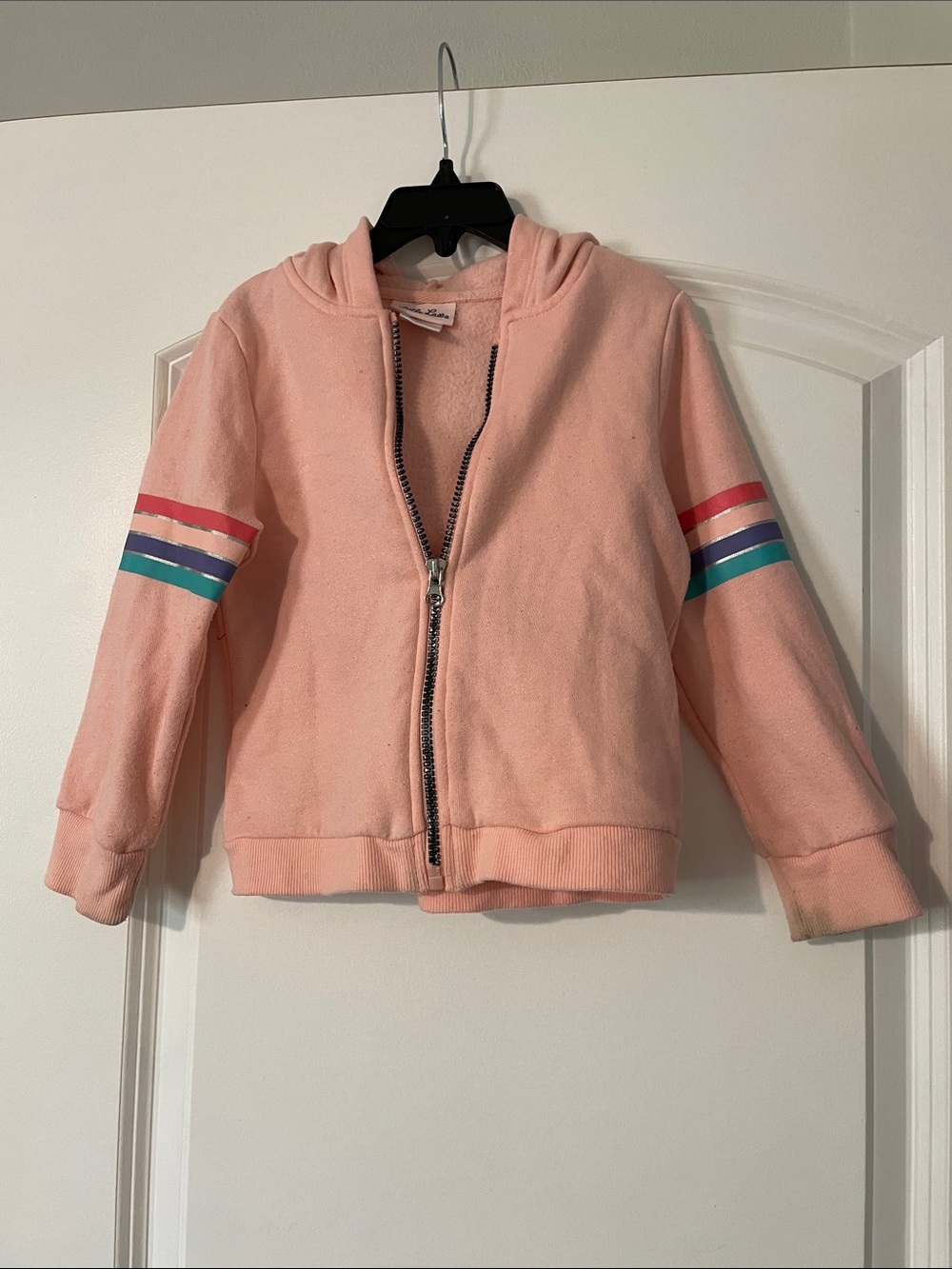 Kids Pink Cat Hooded Zip Jacket with Stripe Detail